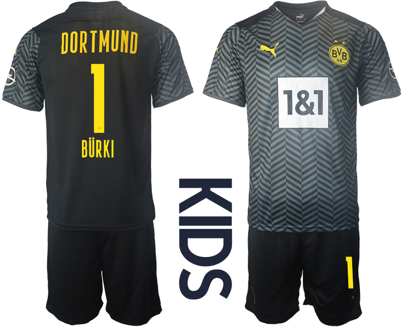 Youth 2021-2022 Club Borussia Dortmund away black #1 Soccer Jersey